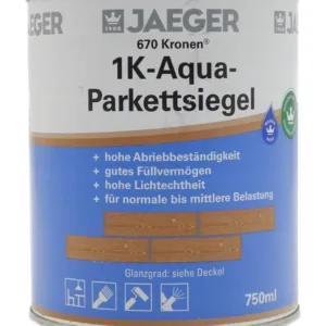 €12,00L   750 ml  Jaeger  Kronen 670  1 K - Aqua-PU Parkettsiegel Holzversiegelung seidenglanz